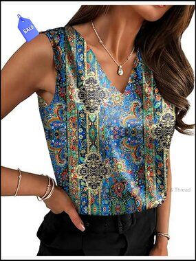 Silk Satin Camisole V-Neck Pleated Tank Top Business Casual Blouse